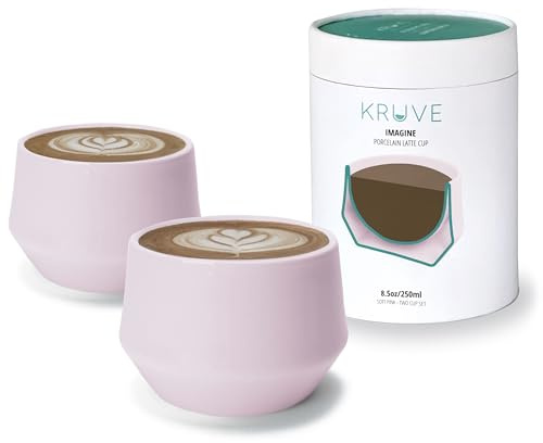 KRUVE IMAGINE Latte-Kaffeetassen aus Porzellan, doppelwandige Latte-Tassen, Glasbecher im 2er-Set – 256 ml Thermo-Kugeldesign für Latte Art, isolierte Kaffeebecher zur Wärmespeicherung (Pink)