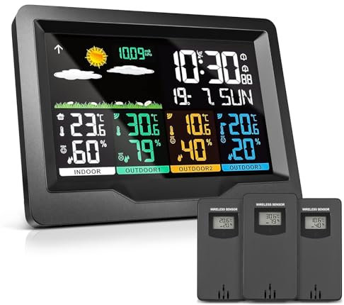 wetterstation funk mit außensensor,wetterstation,thermometer innen außen,wetterstationen innen und außentemperatur funk mit wettervorhersage,wetterstation funk mit 3 außensensor (Schwarzer Sensor)