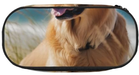 BNVSADC Golden Retriever am Strand, bedrucktes Federmäppchen, Doppelreißverschluss, Stifteetui, Tasche, Halter, Büro, Schule, Organizer, Schreibwarentasche für Studenten, Teenager, Jungen, Mädchen,