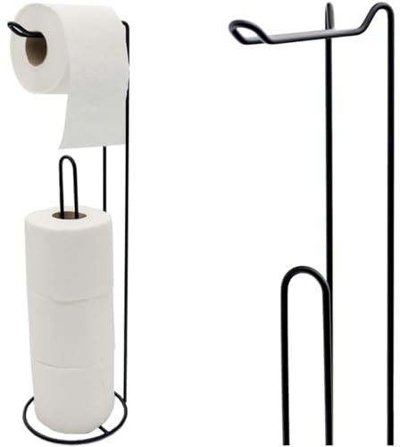 STRADO Klopapierhalter Toilettenpapierhalter Badezimmer Set | 54 cm 4 Rollen Toilettenpapier Klopapier Aufbewahrung | Toilettenpapierhalter Stehend Ohne Bohren | Schwarz Klorollenhalter