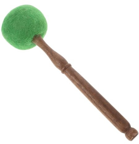 Klangschalenschlägel mit Wollkopf für Yoga Klassen, Grün | Holzgriff und Wolle, Leicht Tragbar und Handlich, Zubehör für Klangschale, Tibetische Gebetsschale