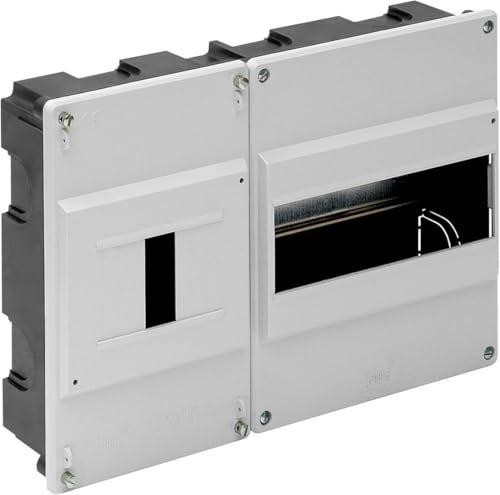 Caja empotrable para instalaciones eléctricas de hasta 8 elementos, con dimensiones de 277 x 188 x 55 mm, perfecta para organizar conexiones en espacios reducidos.