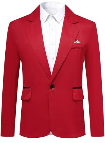 YOUTHUP Blazer Homme Slim Fit Léger Veste de Costume 1 Bouton Cérémonie Affaires Soirée, Rouge, L
