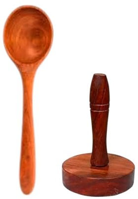 BRACOP® Wooden Spatulas With Potato Masher For Cooking Indian Home Kitchen Utensils Handmade Wooden Masher Serving Spoon Cooking Tools Pav Bhaki Masher Spoons Food Serving Spatula