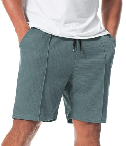 Curluriy Hombre Pantalones Cortos Gofre Bermudas Casual Shorts con Bolsillo | Verano,Clásico,Cordón,Cintura Elástica,Transpirable,Regular Fit