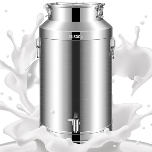Adima 304 Acier Inoxydable Bidon de Transport de Lait avec Couvercle Scellé et Robinet seau à lait portable de grande capacité pour Le Transport de Boissons 15L/20L/28L,20L
