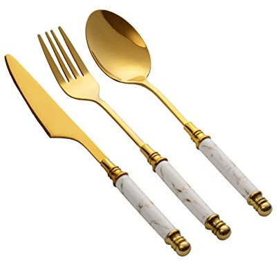 CVNIMV Ensemble de Couverts 3 pièces, Ensemble de Couverts en Acier Inoxydable de qualité supérieure avec Manche en céramique, ustensiles de Table Comprenant Couteaux/fourchettes/cuillère