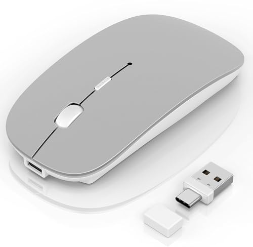 Azmall Mouse Wireless Bluetooth 5.2/3.0 e ricevitore USB-A/tipo C 2 in 1, Mouse silenzioso Con modalità jiggler