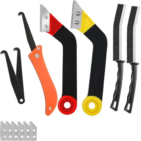Grout Removal Tool Kit, 2 Saws with 6 Replacement Blades, Hand Grout Saw and 2 Cleaning Blades, 2 Brushes for Tile Gap Cleaning and Repair (13PCS)