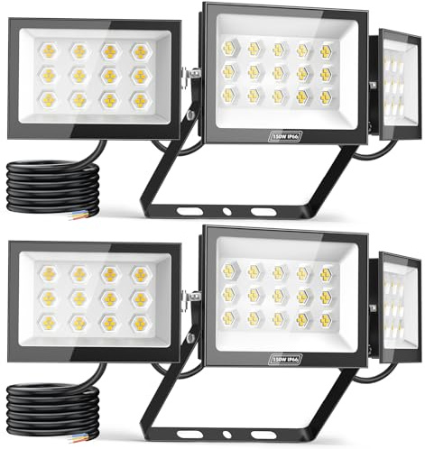 Sararoom 2 Pièces Projecteur LED Extérieur 150W Avec 3 Têtes D'éclairage Réglables, Spot LED Extérieur Super Lumineux 15000LM 6500K, Lampe LED Extérieur Étanchéité IP65 pour Cour Garage Entrepôt