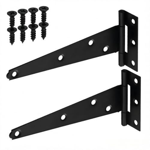 DOETYD 2 Pack 300mm T-Hinge, Heavy Duty Metal Tee Hinges with Weather Resistant Rustproof Coating, Durable Gate Hinges and Door Hinges for Shed, Barn Or External Use (Black)