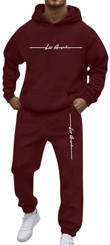 Generisk herr joggingdräkt bokstäver tryck 2 delar hip hop Y2K tracksuit huvtröjor + joggingbyxor träningsoveraller män fritidskläder huvtröja casual bekväm sportdräkt activewear set, vin, XL