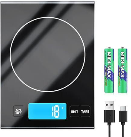 Rechargeable Digital Kitchen Scales, Diyife 1g/15kg Food Weighing Scales with Large Backlit Lcd Display, [5 Units] Three-Button Stainless Steel Electric Scales Multifunction for Baking Cooking, Black | 5 Units, Tare, Stainless Steel Platform, Large LCD Display, Battery Included, USB Food Scales for Baking, Cooking, Black