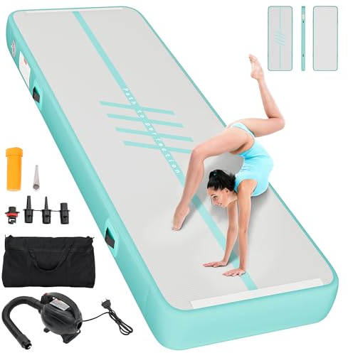 DWVO Air Matte Track 3M,Tumbling Matte Pfadstil mit elektrischer Luftpumpe 10cm Hoch Tumbling Matte,Aufblasbar Gymnastikmatte Turnmatte für Training/Tumbling/Yoga/Outdoor/Fitness