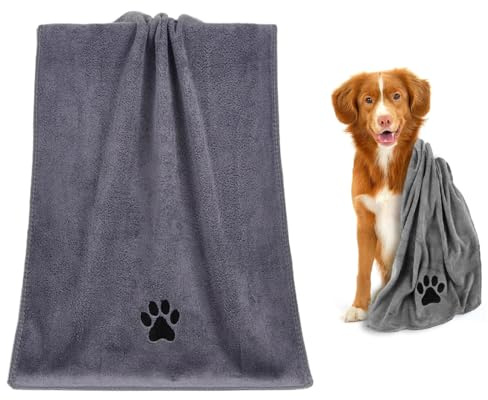 YUVKIN Asciugamano Cane 1 pezzo, Microfibra Extra Assorbente e Morbida ad Asciugatura Rapida, Accessori Cane e Gatti, Cani Accessori per Altri Animali Domestici (75 x 35 cm) (Grigio)