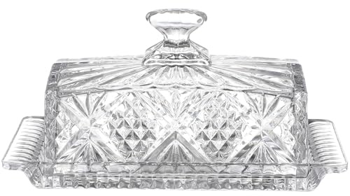 BAZEITFLOW Burriera in Vetro Trasparente Rettangolare con Coperchio Design Europeo Stile Reale Portaburro Elegante per Cucina e Tavola Materiale Vetro per Conservazione del Burro