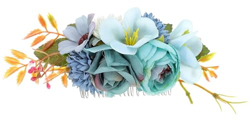 FOMIYES Peineta para Novia de Tela y Metal Azul Adorno Floral Cabello Rosas Tocado Elegante para Bodas y Vacaciones Accesorio Delicado para Peinado Nupcial