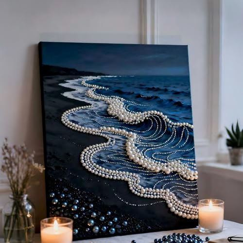 Generisch DIY Pearl Diamond Painting Set Erwachsene,Perlen Diamantgemälde, Diamant Painting Für Zuhause, Wanddekoration, Dot Painting, Bilder (Waves 3D Pearl Painting Kit,30 * 40cm,Ohne Rahmen)