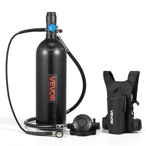 VEVOR Mini Scuba Tank, 1.9L Portable Small Diving Tank for Underwater Breathing, Reusable Lung Diving Cylinder up to 35 Minutes Dive Time, Emergency Rescue Pony Bottle with Backpack for Snorkeling