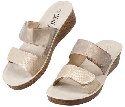 CLEIKS Sandali Aperti Donna con Plantare Estate Sandali da Bagno Sandali Clogs & Sandali Aperti per Donna Scarpe per Diabetici Ciabatte (Beige, 38 EU, WCL260423-8)