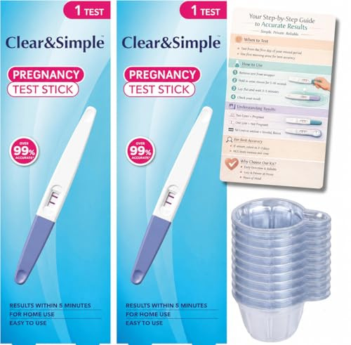 Clear & Simple Pregnancy Test Sticks 2 Pack with 10pcs Disposable Sample Collection Cups, Early Detection Home Pregnancy Kit, Urine Test Kit.