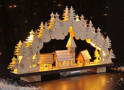 Gravidus LED Lichterbogen aus Holz für Weihnachtsdekoration – Energiesparend mit 9 warmweißen LEDs, batteriebetrieben