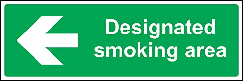 Designated smoking area directional left arrow pointer Safety sign - 1.2mm Rigid plastic 300mm x 100mm