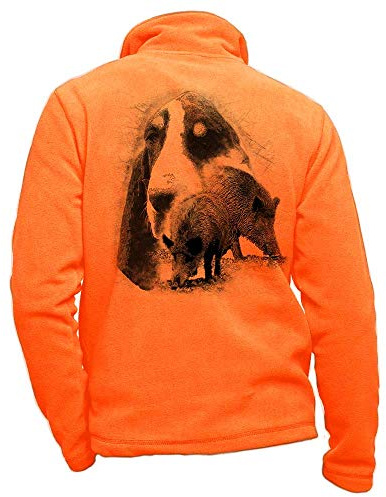 Jagd-Fleece, Orange, personalisierbar, mit Wildschwein, großer Gascon, Saintongeois – Jagdkleidung, Größe L