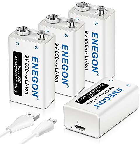 ENEGON 9V USB Dirette Batteria 650mAh Litio Ricaricabile con Cavo Micro USB 2 in 1 per Microfono, Allarme antifumo, Giochi elettrici, Walkie-talkie ed altri dispositivi (4-Pezzi)