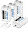 ENEGON Batterie 9V USB Directe Rechargeable Lithium-ION avec câble USB Type-C 2 en 1 pour Microphone, détecteurs de fumée, Jouets électroniques, Talkie-walkie et Autres appareils, Lot de 4 Piles