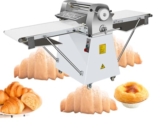 INTBUYING Electric Dough Sheeter Machine 20x80.9'' Belt Reversible Puff Pastry Roller Sheeter Croissant Bread Dough Flatten Presser Stainless Steel Danish Maker Folding Sheeter for Bakery 220V/60HZ