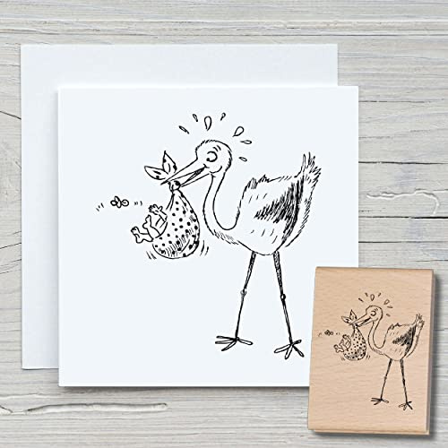 NEWSTAMPS Stempel Storch Motivstempel groß aus Holz & Gummi zum Karten basteln, Holzstempel, Tiere, Tierstempel, Vögel, Scrapbook, Textilstempel, Deko, Kinder