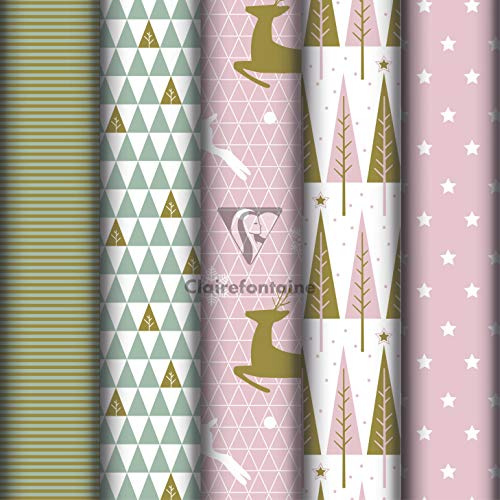Clairefontaine 201965AMZC - Karton mit 10 Rollen Geschenkpapier Excellia 5mx0m70 80g, sortierte Motiven Cocooning