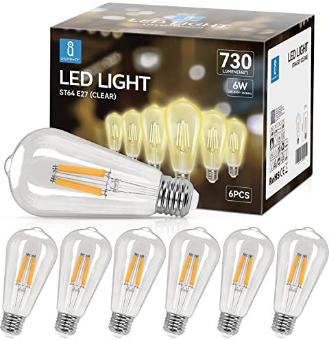 Aigostar E27 LED Lampe Filament 6W (Ersetzt 54W),Warmweiß 2700K,700lm,Vintage Glühbirne ST64,Nicht Dimmbar,6 Stück