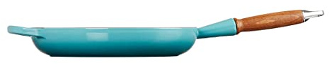 LE CREUSET Poêle à frire en Fonte Émaillée avec poignée en bois, 28 cm, Bleu Caraïbes, 20258281700422