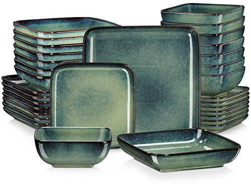 Tafelservice steinzeug, vancasso 32 teiliges STERN Kombiservice Set, quadratishes Geschirrset 4-12 Personen, Beinhaltet Müslischalen, Suppenteller, Dessertteller und Speiseteller