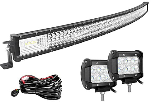 Willpower 52 Zoll 132CM 675W Led Arbeitsscheinwerfer Bar Gebogen + 2pcs 4 Zoll Led Scheinwerfer + Kabelbaum 12V 24V LED Bar für Offroad Auto Traktor Zusatzscheinwerfer Rückfahrscheinwerfer Lightbar