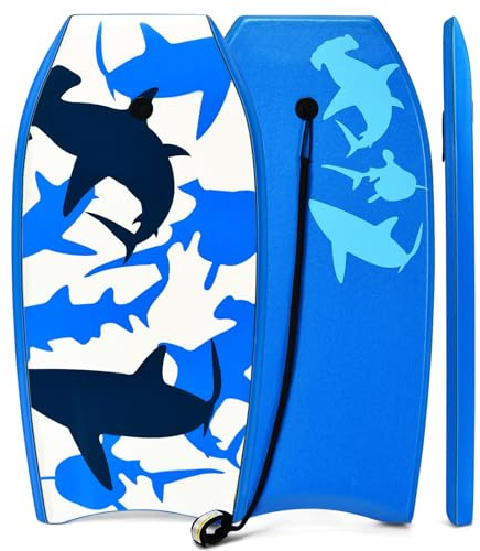 GYMAX Surfbrett, Schwimmbrett mit Zugseil & EPS Schaumstoff-Kern, Bodyboard Surfboard für Kinder & Erwachsene