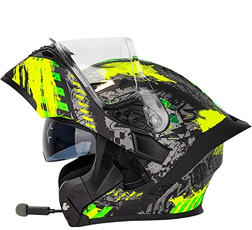 Motorradhelm Helm Motorrad Mit Bluetooth Integriert Klapphelm Mit Doppelvisier Mit Eingebautem Mikrofon für Automatische Reaktion ECE-Zertifizierung Für Frauen Männer