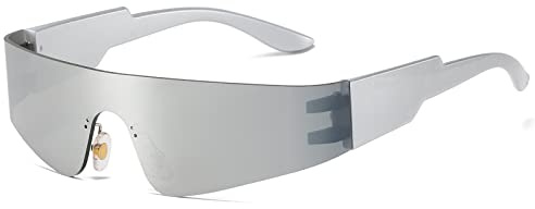 Ggpyyon Futuristische Y2K Sonnenbrille Herren Damen Rahmenlos Schnelle Brille mit Verspiegelte Linse Sportbrille Fahrerbrille UV400 Schutz
