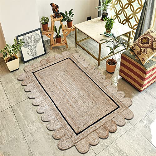 CASAVANI Indischer handgefertigter natürlicher Jute-Teppich, Outdoor-Fußmatten, handgeflochten, für Küche, Wohnzimmer, Flickenteppich für Schlafzimmer, Fußmatte 180 x 180 cm (6 x 6 Fuß im Quadrat)