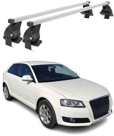 OMAC Menabo Dachträger für Audi A3 8P 3tür 2003-2012 Stahl Silber | DIN 75302:2019 & ISO/PAS 11154:2006 geprüft, Abschließbar, City-Crash-getestet, bis 50 kg Traglast, Querträger, Grundträger