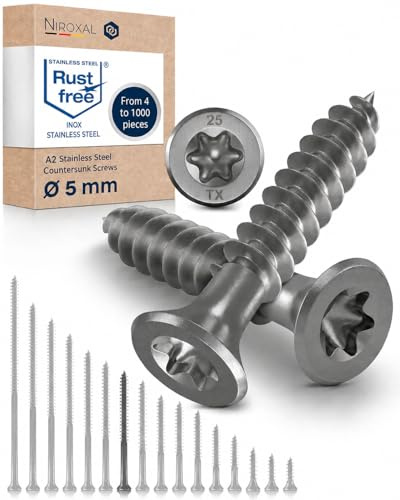 #10-2-1/2 Exterior Wood & Fence Screws 5x65mm Stainless Steel Flat Head Deck Screws Partial Thread 5mm Strong 65mm Long 800 Pieces Rust Resistant A2