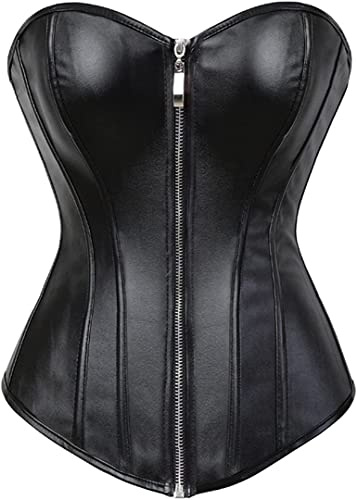 HNGHOU Corsets for Women Faux Leather Corset Top Steampunk Corsets Zipper Bustier Pirate Costume Black Medium