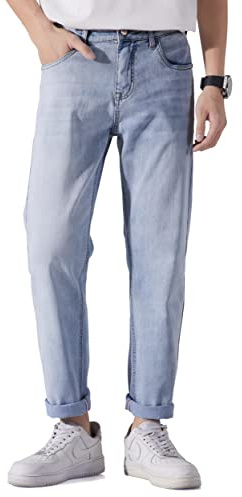 ziilay Jeans Herren Leichte Sommerjeans Lang Dünner Leichter Stoff Büro Lang Business Freizeit, 1213a Hellblau, 33W / 31L