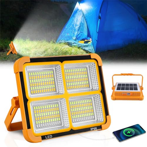 CORESLUX LED Baustrahler Akku Campinglampe Tragbar, 200W LED Arbeitsleuchte USB-Wiederaufladbar, 4 Lichtmodi, LED Strahler Akku Baustellenlampe für Notfälle, Camping, Garage, Wandern, Baustelle