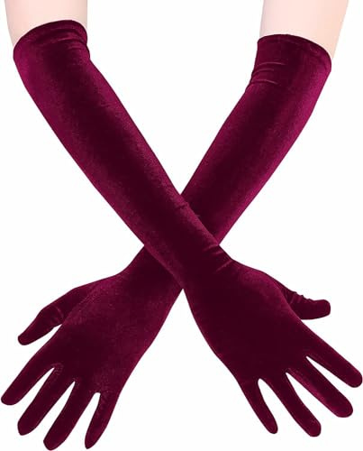 Whakano 1920s Gants pour femme, coudes, longs, extensibles, costume de fête, mariage, opéra, soirée dansante pour femme, noir, rouge bordeaux, taille unique