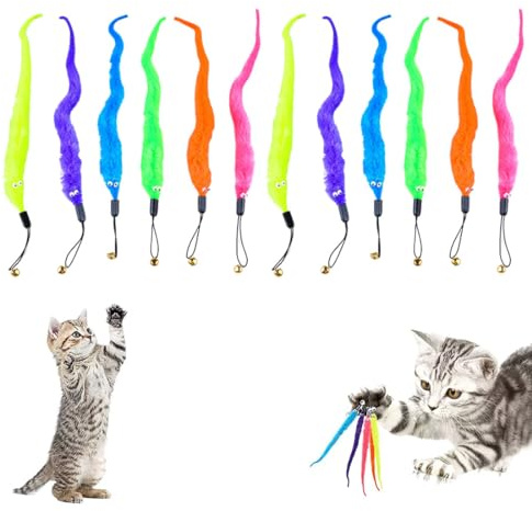BZKSER 12 Stück Katzenspielzeug- interaktives Katzenspielzeug, Haustierspielzeug für Kätzchentraining, mit Glöckchen Katzen Verfolger Spielzeug Kätzchen Zauberstab Ersatzspielzeug