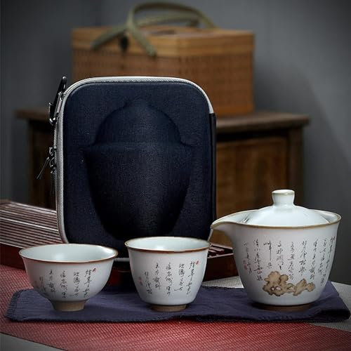 LeGDOr Set da tè Giapponese Kungfu con infusore, Set da tè Cinese Kung Fu Set da tè Cinese Kungfu in Ceramica Fatto a Mano, 1 teiera e 2 Tazze da tè,Taihu St1