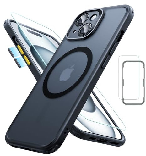 ESR für iPhone 15 Hülle Set (5 in 1), durchscheinende Matte Hülle mit Displayschutzfolie und Kameraschutz, kompatibel mit MagSafe, Militärnorm Schutz, Classic Serie, Mattiertes Schwarz